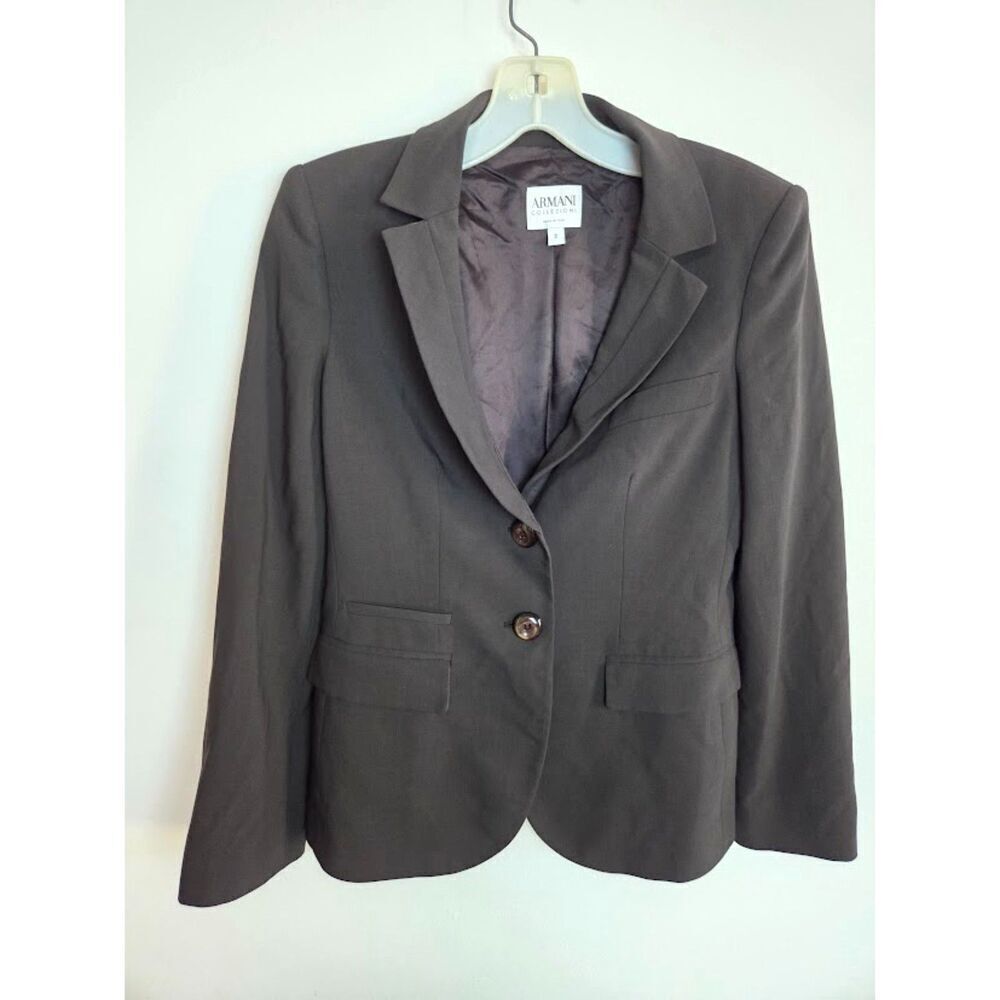 Armani Collezioni Women Dark Brown 100% Wool Shawl Lapel 2 Button Blazer size 2